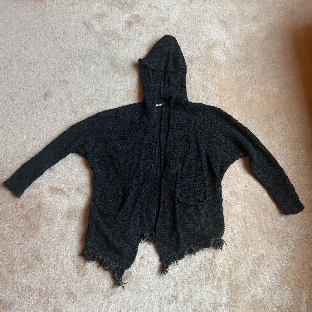 Free People Black Hooded Cardigan